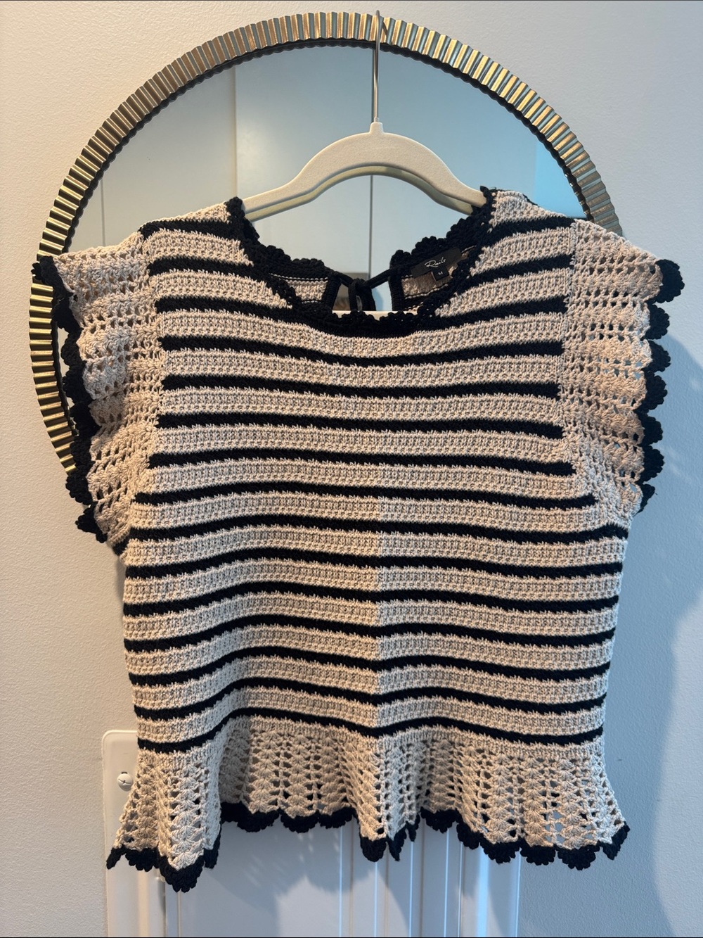 Rails Black & Cream Striped Crochet Tie-Back Crop Top